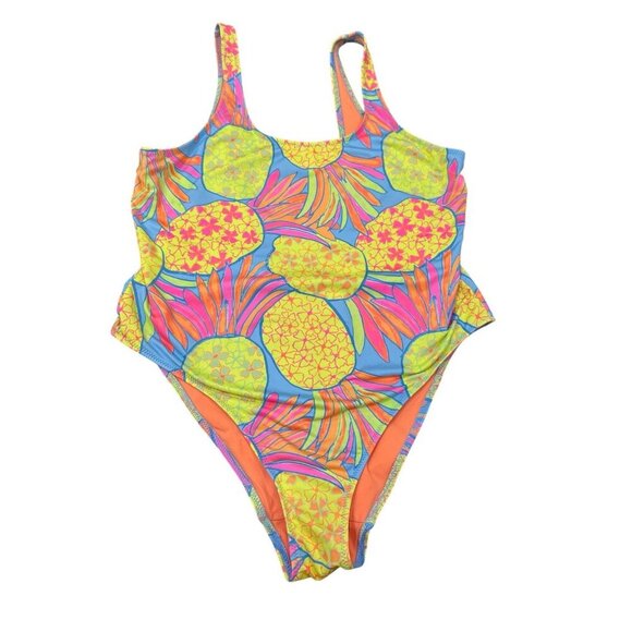 Chubbies Pinas Bathing Suit Neon Yellow Pineapple Print XLarge One Piece - Picture 4 of 8